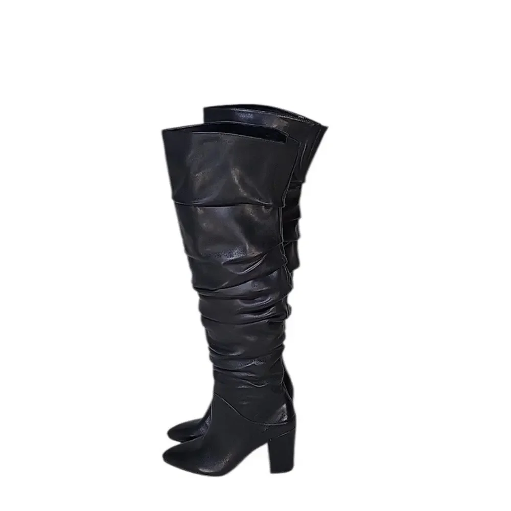 INC International Concepts Women's Tabithaa Leather Over The Knee Black 10 M NIB - Picture 3 of 9